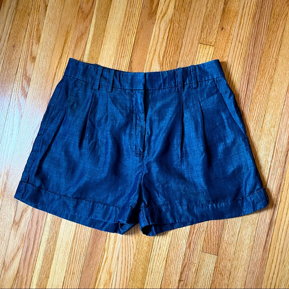 High-waist paper bag chambray shorts